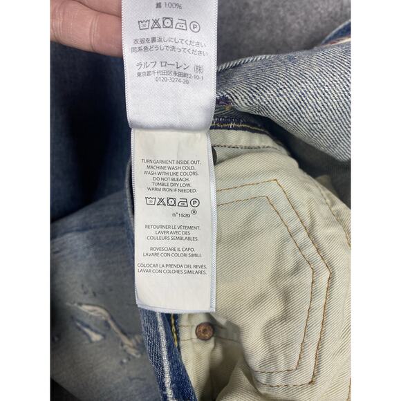 Polo Ralph Lauren Jeans Mens 32 x 30 Blue Sullivan Slim Distressed Patches - Picture 11 of 16